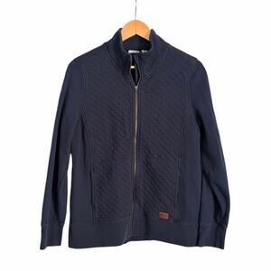 L.L. Bean Quilted Zip Up Cotton Sweater Navy Blue Medium